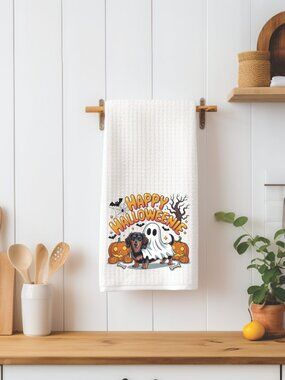 Happy Halloweenie Dachshund Decorative Kitchen Tea Towel